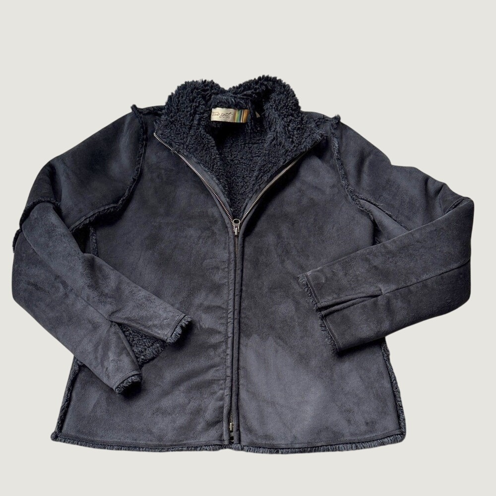 True Grit Womens Faux Suede‎ Shearling Lined Jacket Black Full Zip M Outdoors